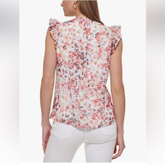 DKNY Women's Ruffled Cap Sleeve Top sz L - Picture 10 of 14